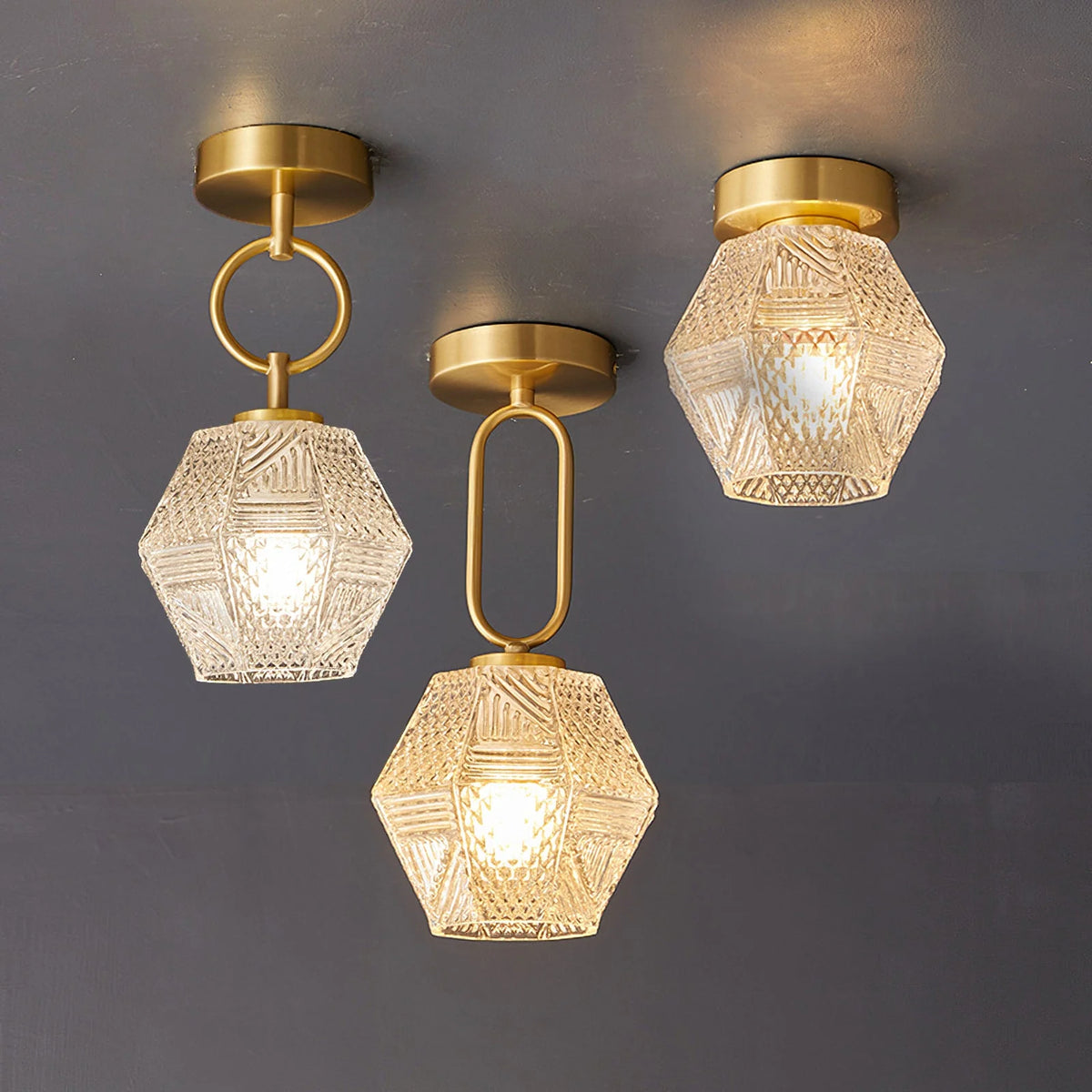 Ceiling Lamp | Geometric Diamond Pattern & Integrated LED | Gold Finish