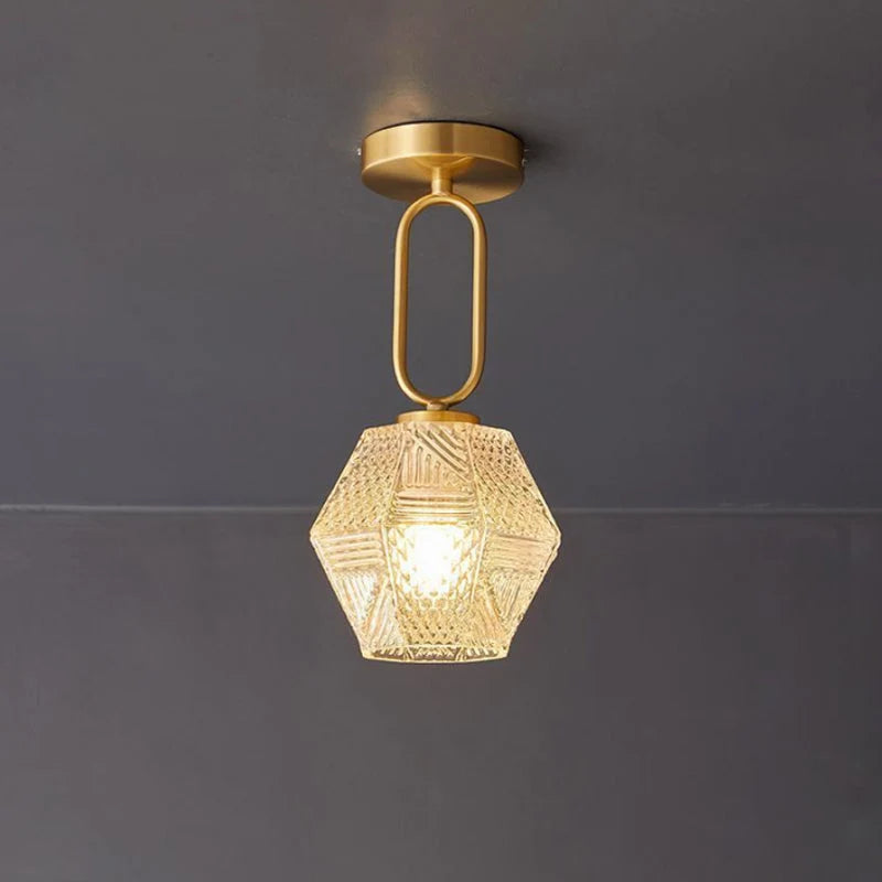 Ceiling Lamp | Geometric Diamond Pattern & Integrated LED | Gold Finish