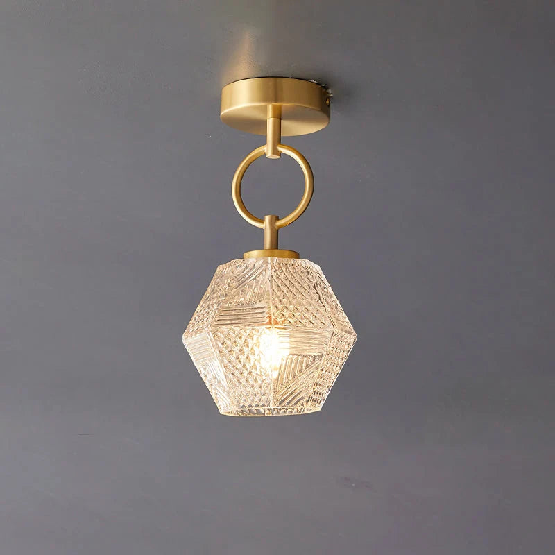 Ceiling Lamp | Geometric Diamond Pattern & Integrated LED | Gold Finish