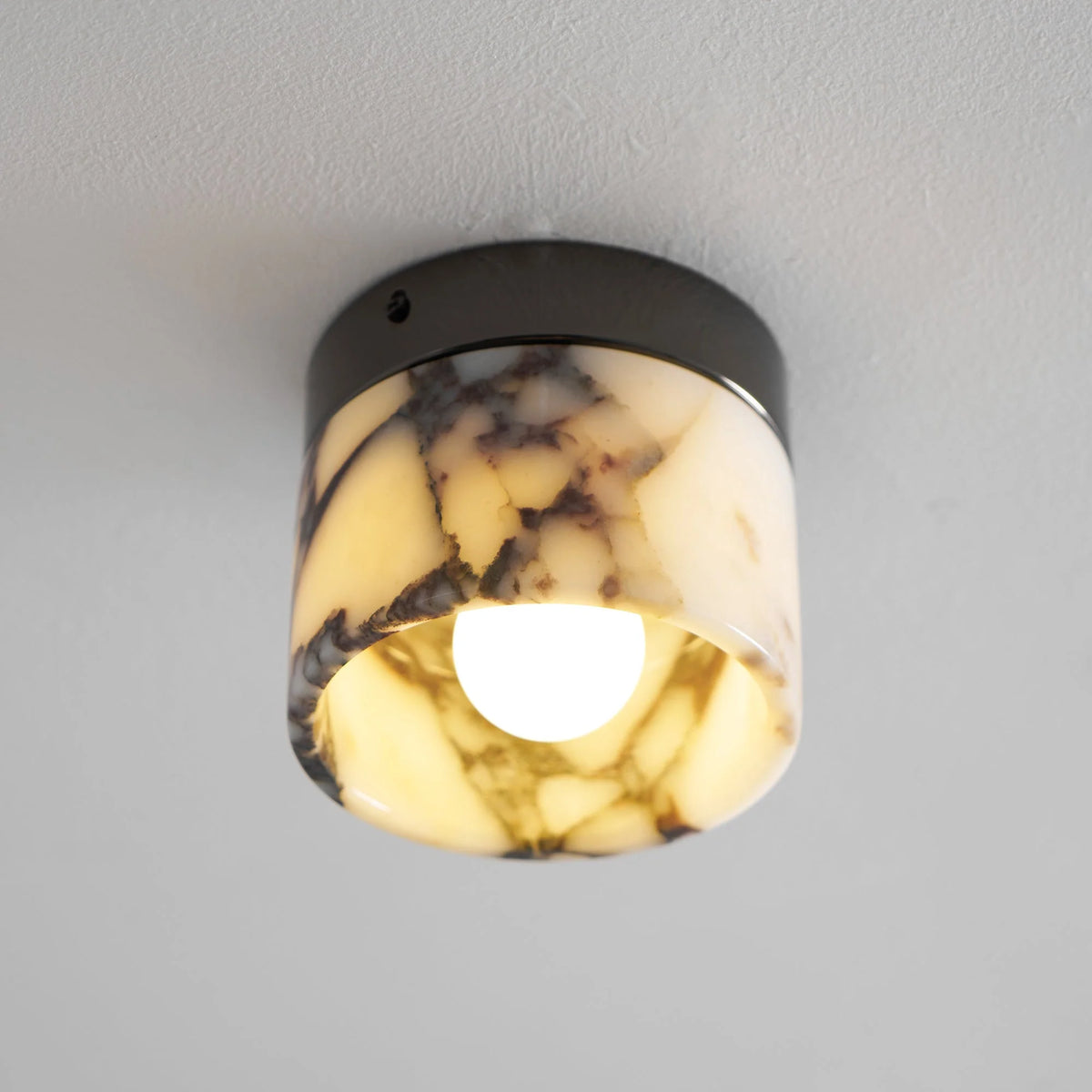 Ceiling Lamp | Marble Body & Glass Shade | 12 cm Diameter