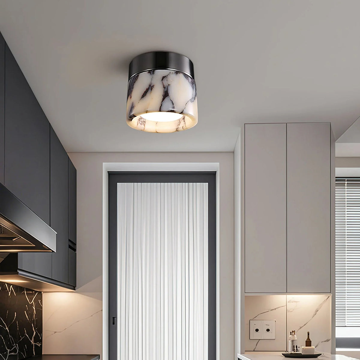 Ceiling Lamp | Marble Body & Glass Shade | 12 cm Diameter