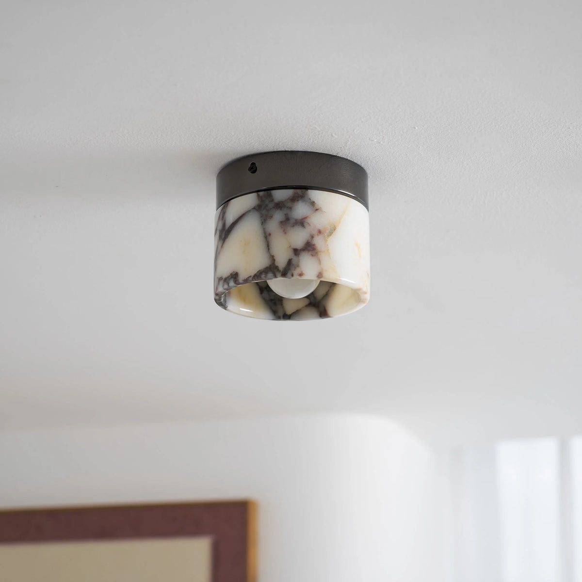 Ceiling Lamp | Marble Body & Glass Shade | 12 cm Diameter