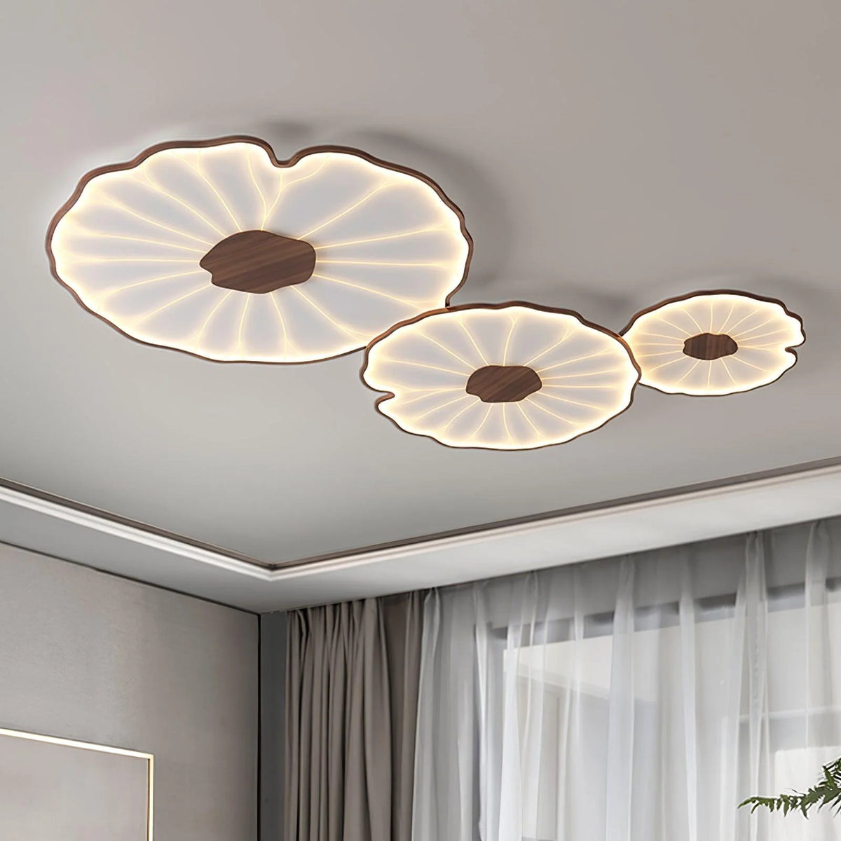 Ceiling Lamp | Walnut Wood-Look & Adjustable LED Color Temperature | Low-Profile