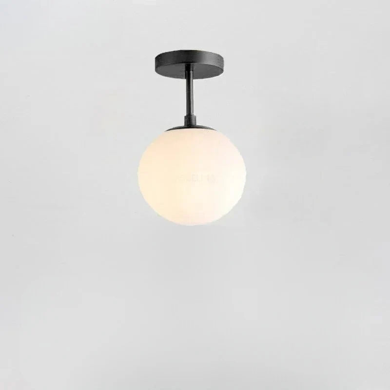 Ceiling Light | White Glass Globe & Gold Accents | 15 cm