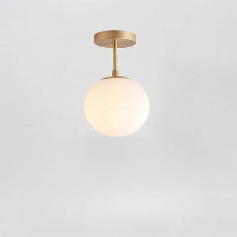 Ceiling Light | White Glass Globe & Gold Accents | 15 cm