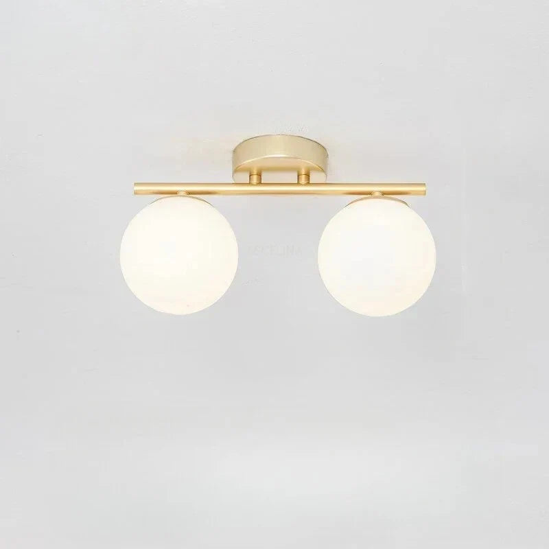 Ceiling Light | White Glass Globe & Gold Accents | 15 cm