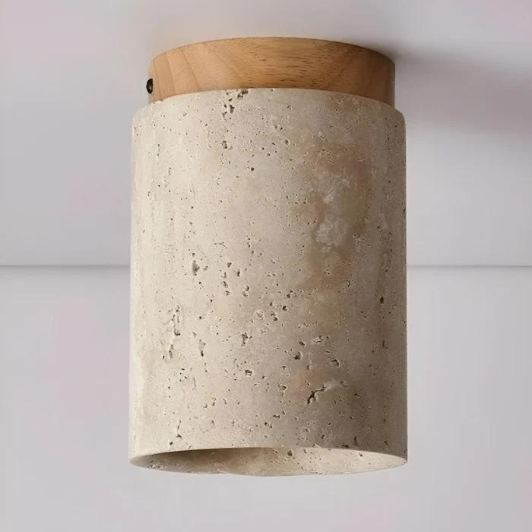 Ceiling Lamp | Travertine Shade & Wabi-Sabi Design | Integrated LED