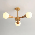 Ceiling Lamp | Wood & Glass Multi-Head | 50 cm Diameter