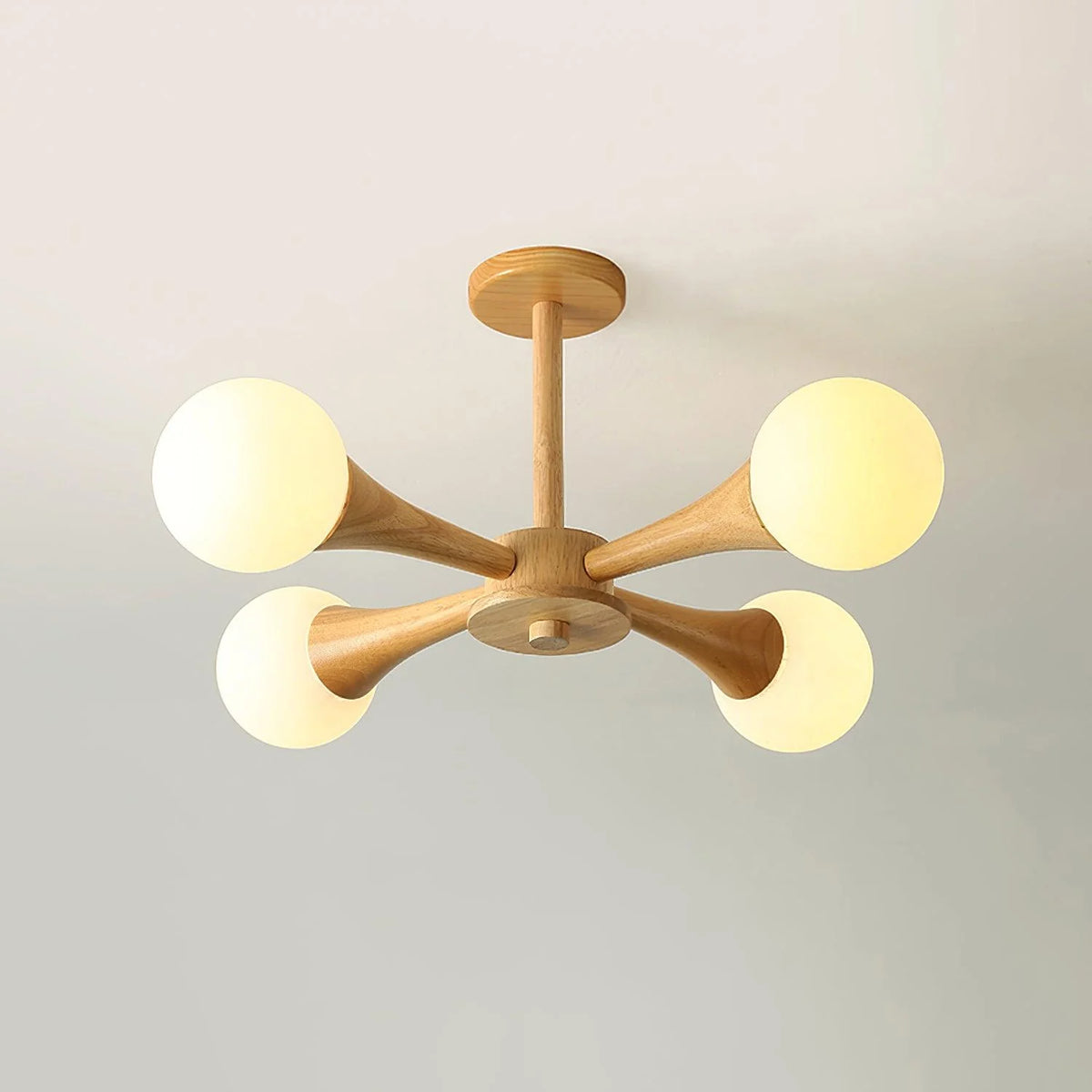 Ceiling Lamp | Wood & Glass Multi-Head | 50 cm Diameter