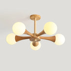 Ceiling Lamp | Wood & Glass Multi-Head | 50 cm Diameter