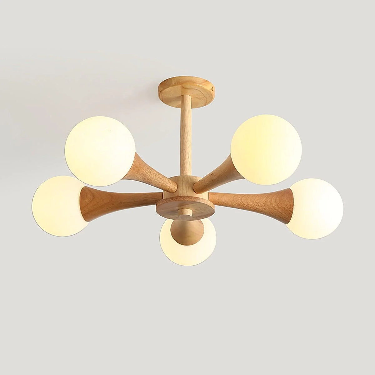 Ceiling Lamp | Wood & Glass Multi-Head | 50 cm Diameter
