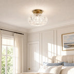 Ceiling Light | Carved Glass & Low-Profile | Flush Mount
