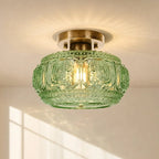 Ceiling Light | Carved Glass & Low-Profile | Flush Mount