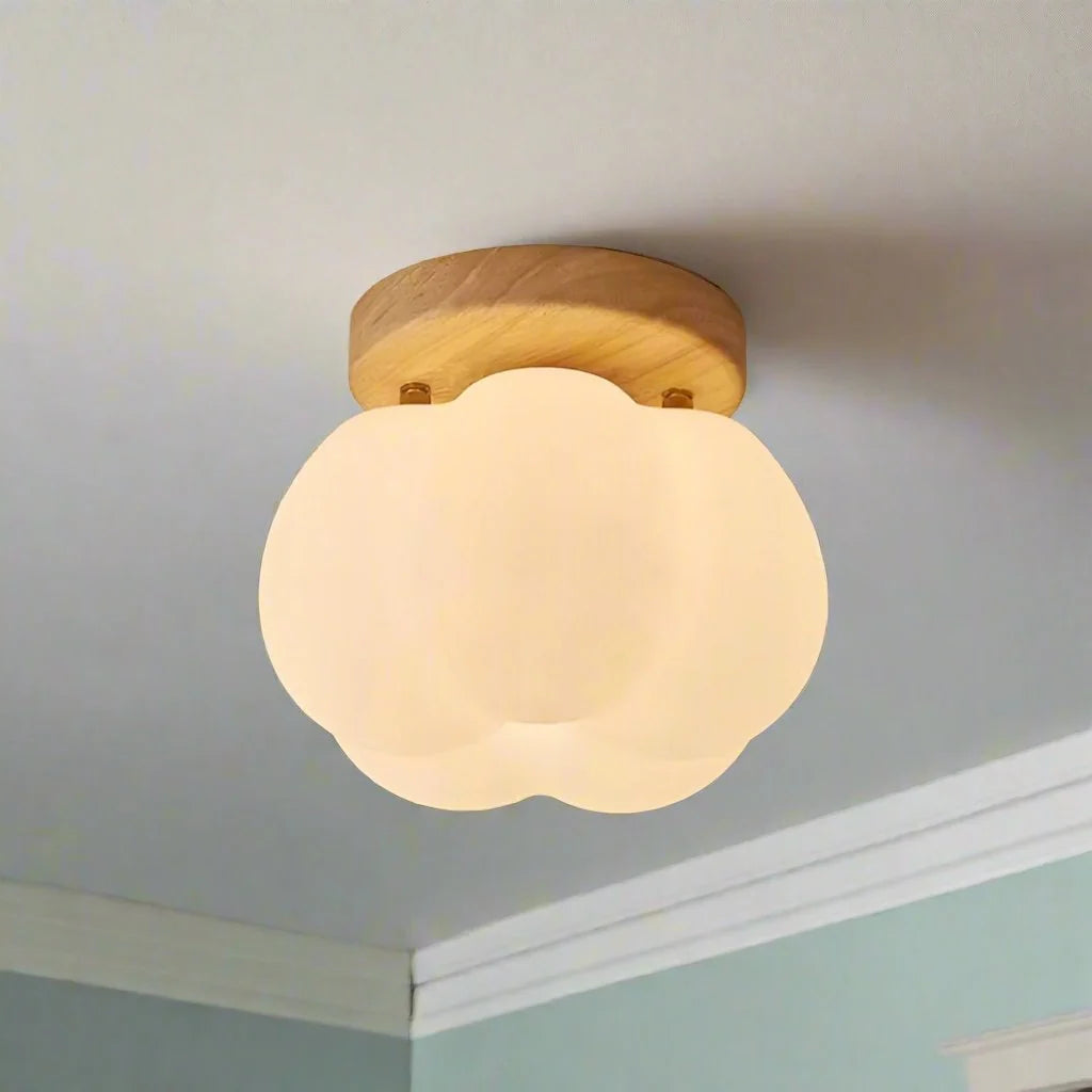 Ceiling Light | Flat Circular Wood Shade | Walnut Finish & LED