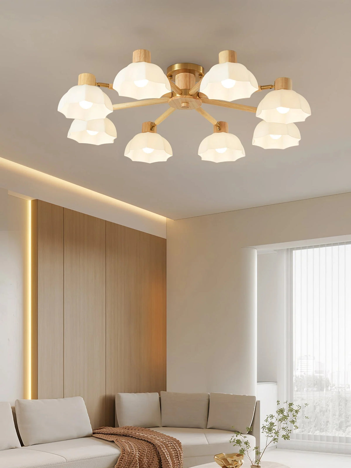 Ceiling Light | Floral Wood & Glass Design | 3/6/8-Light Options
