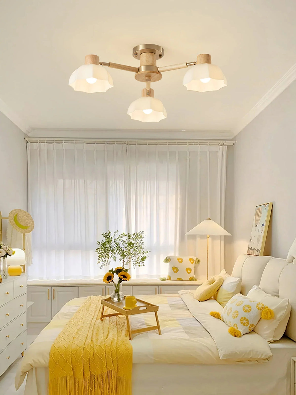 Ceiling Light | Floral Wood & Glass Design | 3/6/8-Light Options