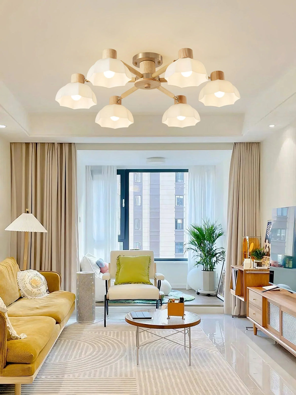 Ceiling Light | Floral Wood & Glass Design | 3/6/8-Light Options