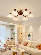 Ceiling Light | Floral Wood & Glass Design | 3/6/8-Light Options