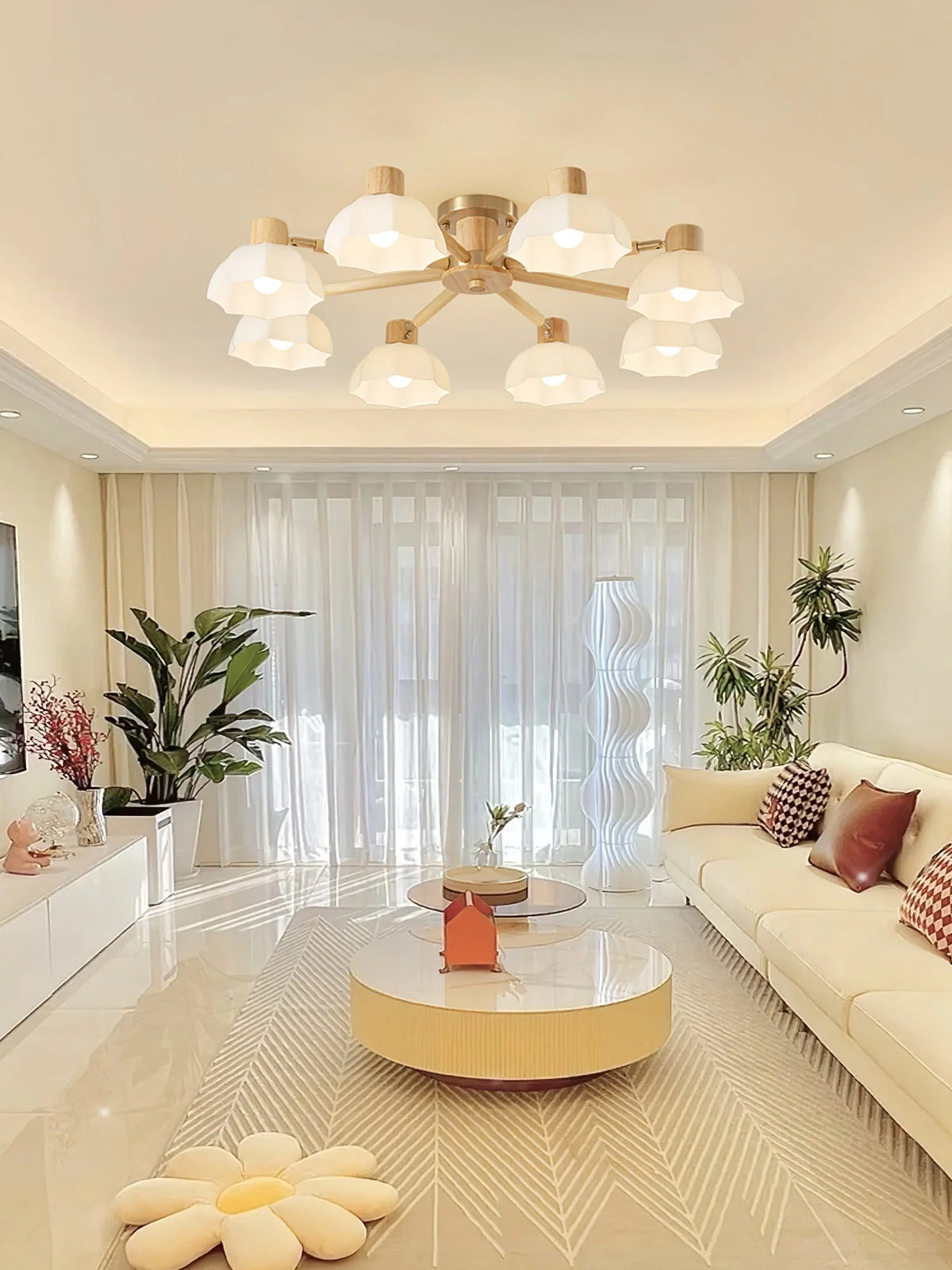 Ceiling Light | Floral Wood & Glass Design | 3/6/8-Light Options