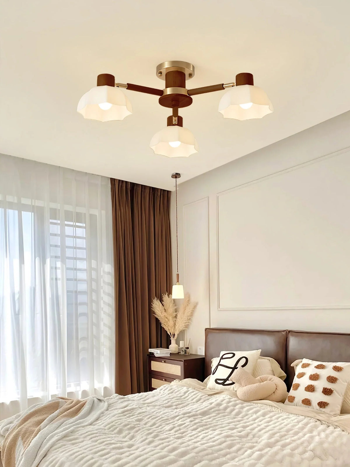 Ceiling Light | Floral Wood & Glass Design | 3/6/8-Light Options