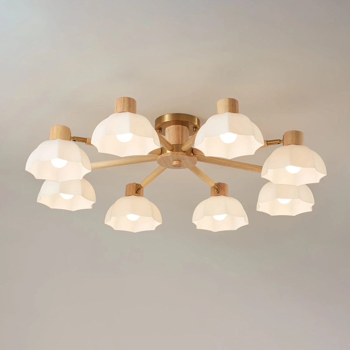 Ceiling Light | Floral Wood & Glass Design | 3/6/8-Light Options