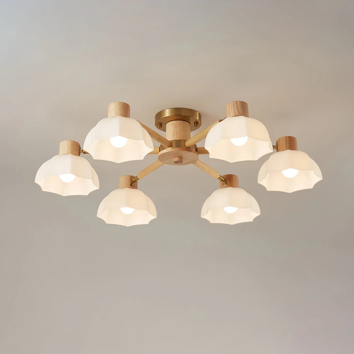 Ceiling Light | Floral Wood & Glass Design | 3/6/8-Light Options