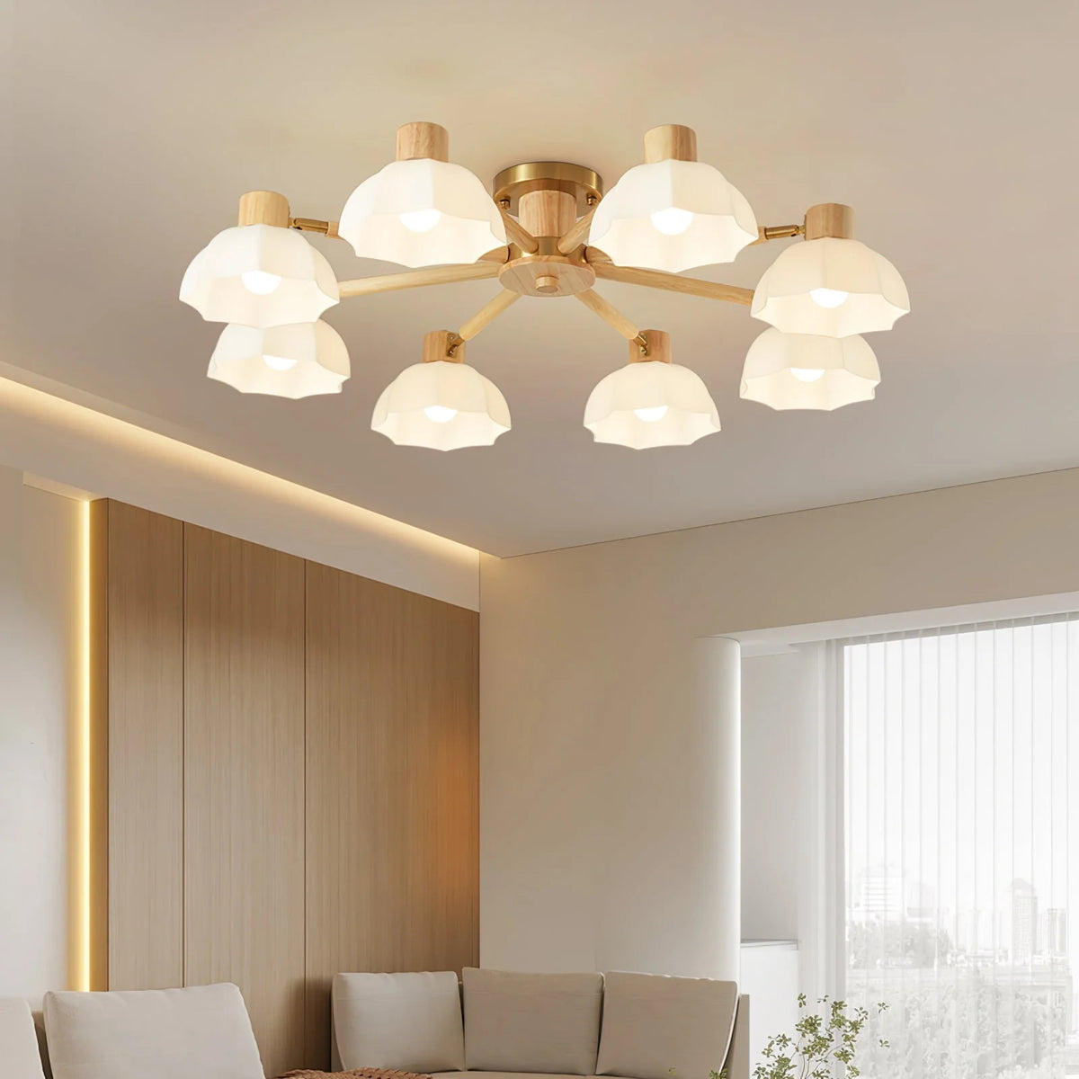 Ceiling Light | Floral Wood & Glass Design | 3/6/8-Light Options