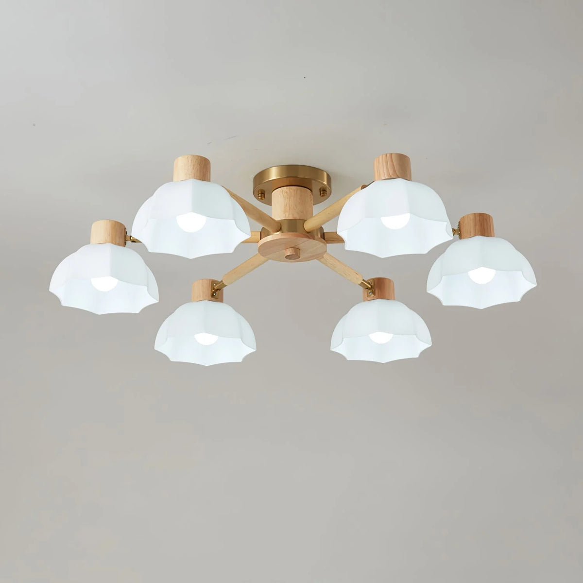 Ceiling Light | Floral Wood & Glass Design | 3/6/8-Light Options