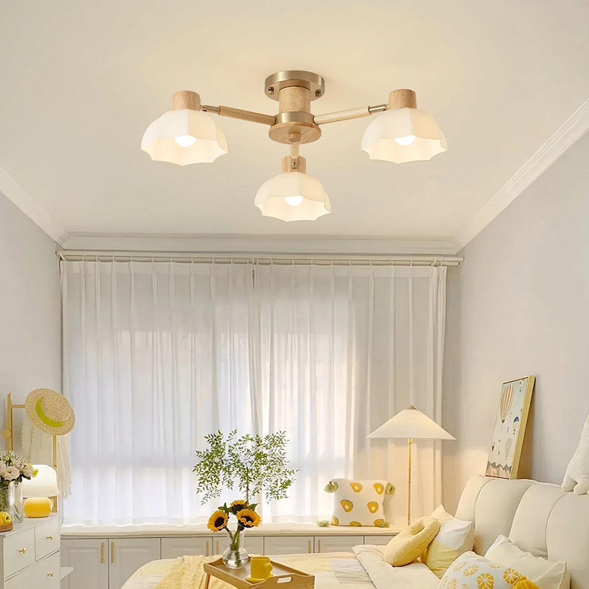 Ceiling Light | Floral Wood & Glass Design | 3/6/8-Light Options