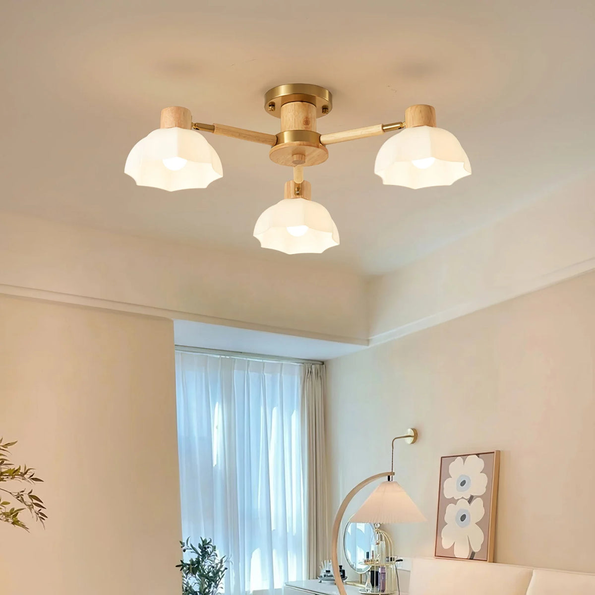 Ceiling Light | Floral Wood & Glass Design | 3/6/8-Light Options