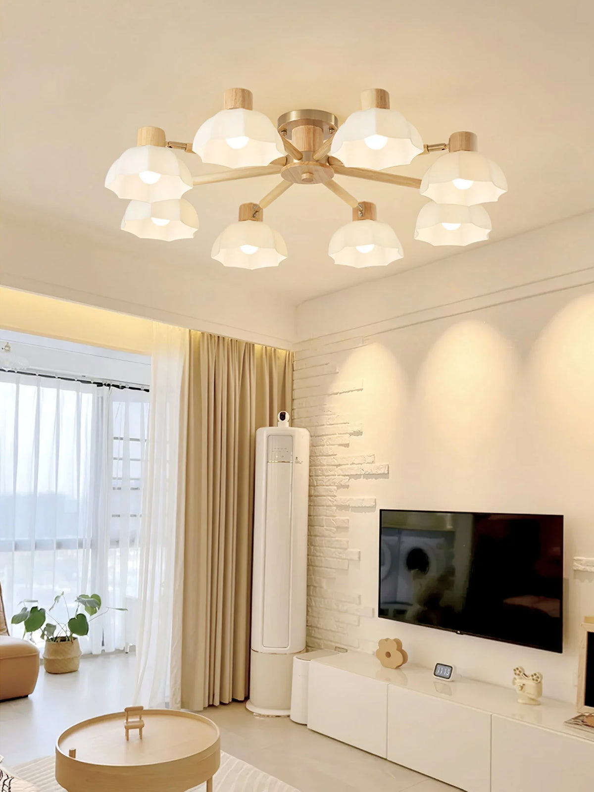Ceiling Light | Floral Wood & Glass Design | 3/6/8-Light Options