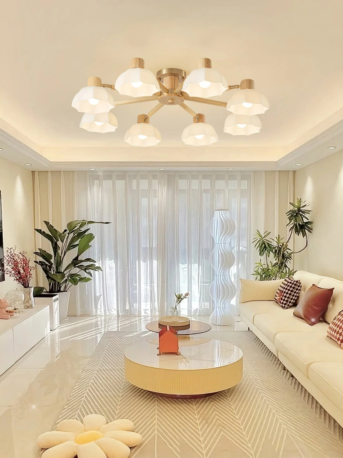 Ceiling Light | Floral Wood & Glass Design | 3/6/8-Light Options
