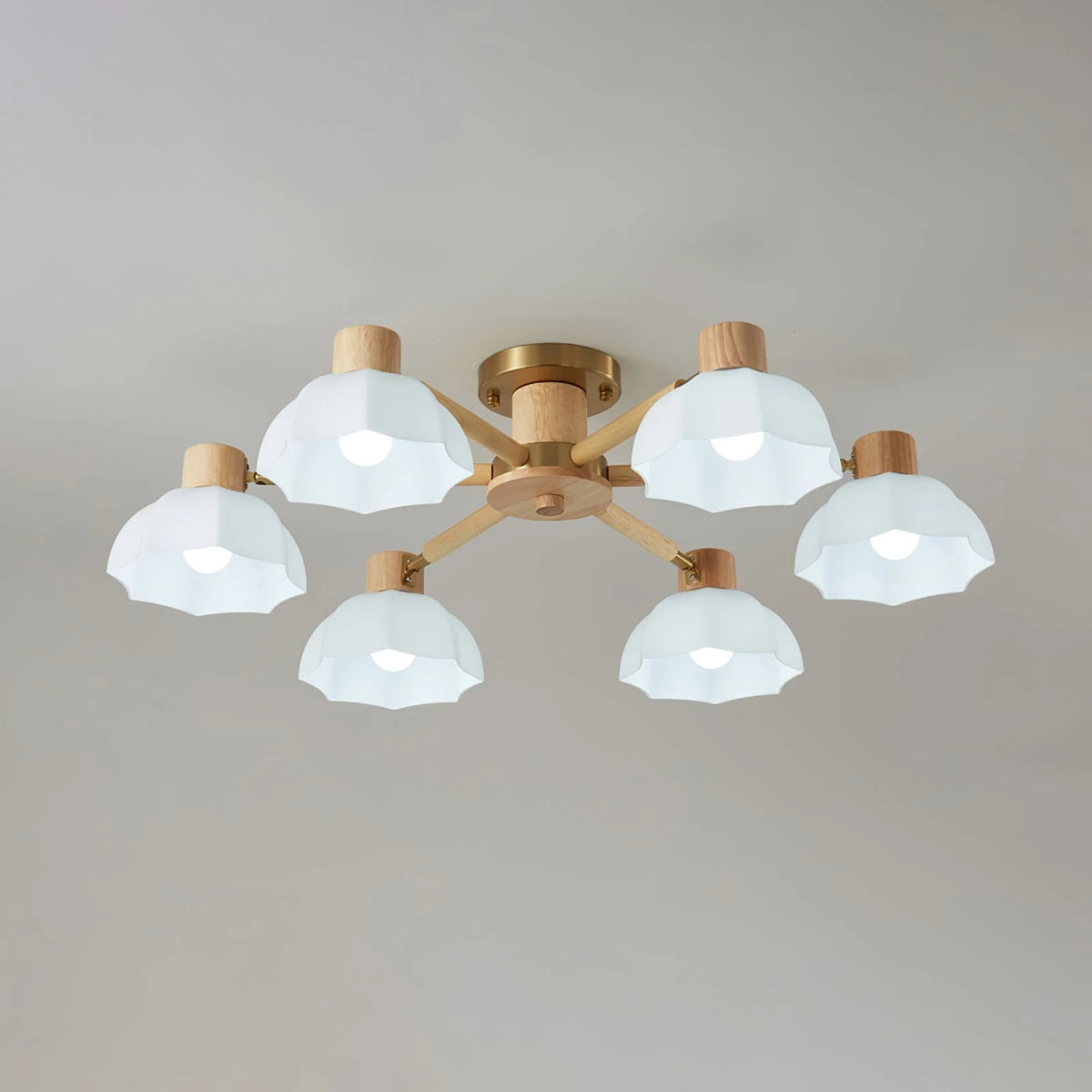Ceiling Light | Floral Wood & Glass Design | 3/6/8-Light Options