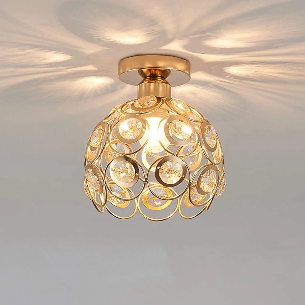 Ceiling Light | Gold Globe & Crystal Accents | E27 Socket
