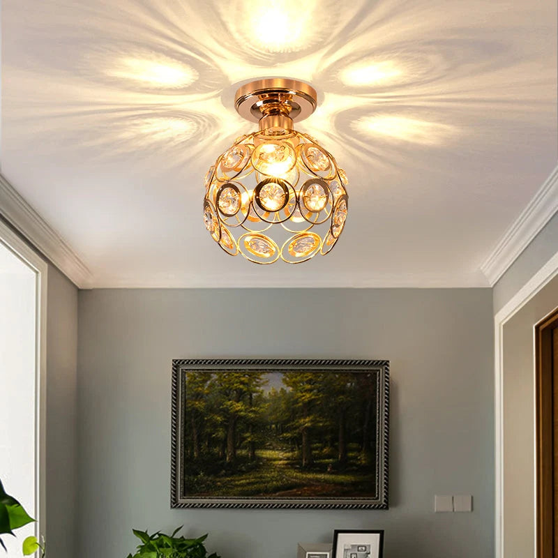 Ceiling Light | Gold Globe & Crystal Accents | E27 Socket