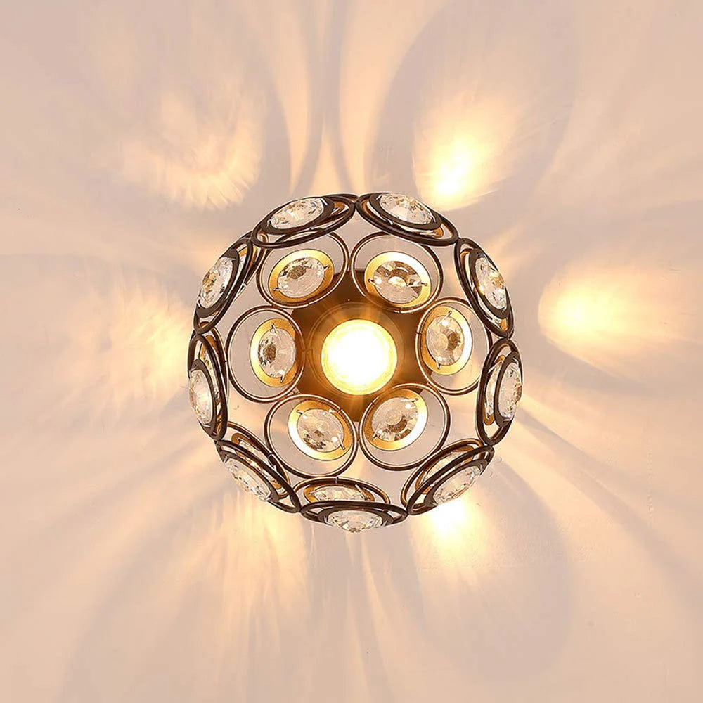 Ceiling Light | Gold Globe & Crystal Accents | E27 Socket
