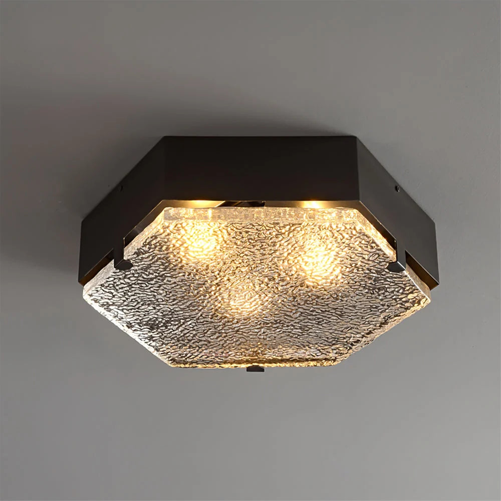 Ceiling Light | Hexagonal Opal Glass & Black-Copper Finish | 40 cm Diameter