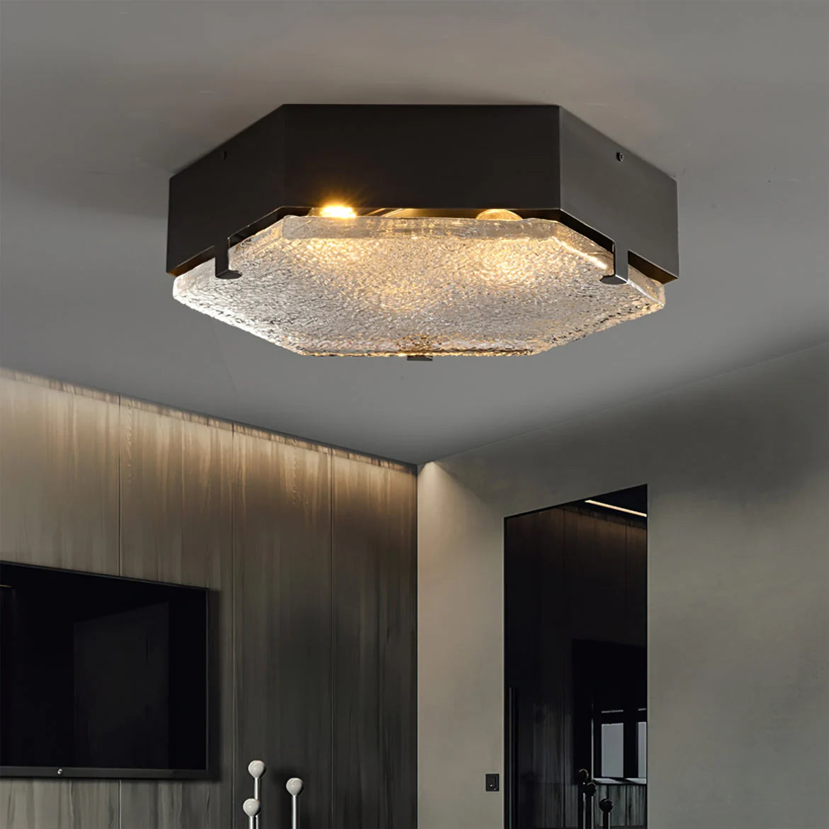 Ceiling Light | Hexagonal Opal Glass & Black-Copper Finish | 40 cm Diameter