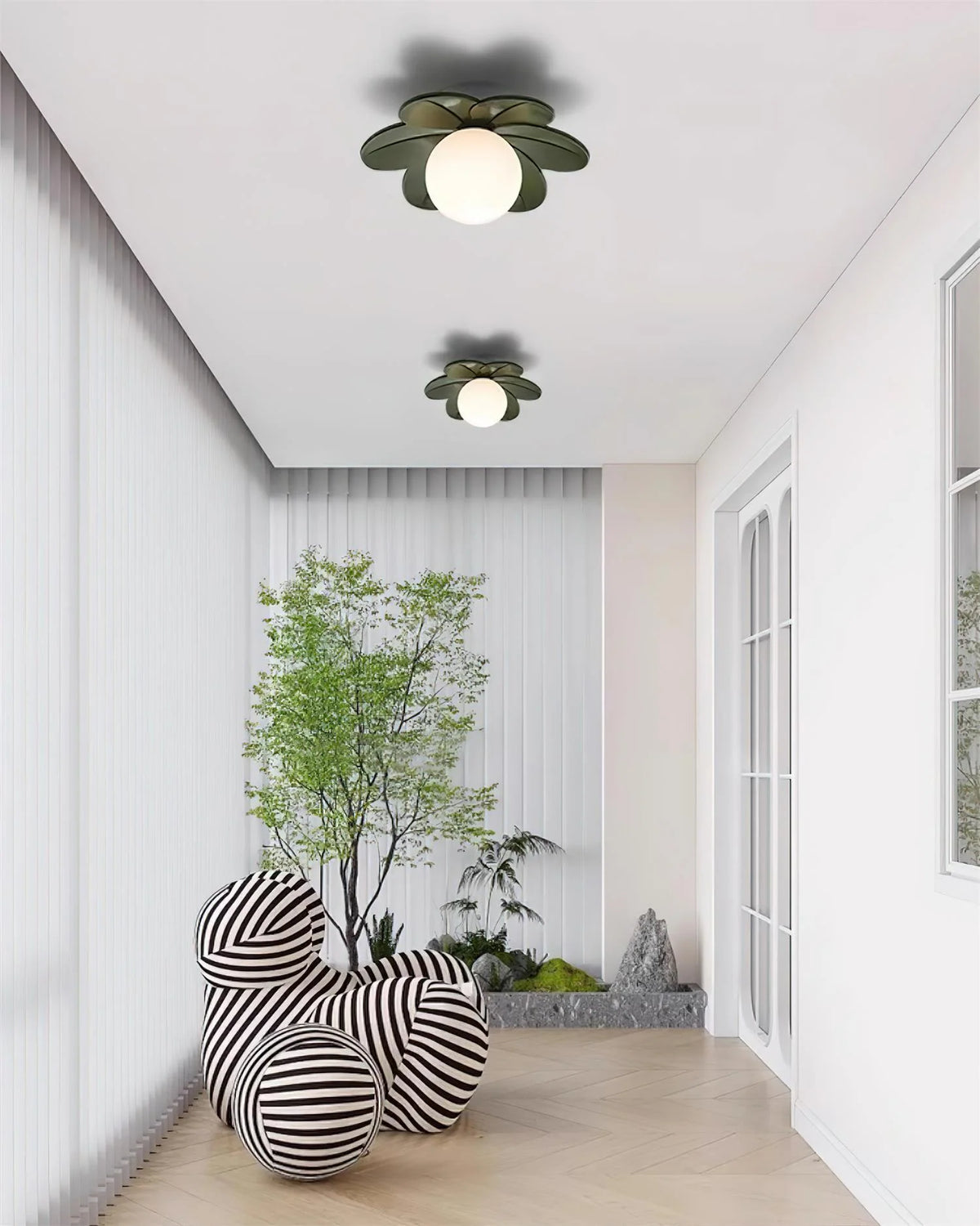 Ceiling Light | Petal Design & Frosted Globe | 24 cm Diameter