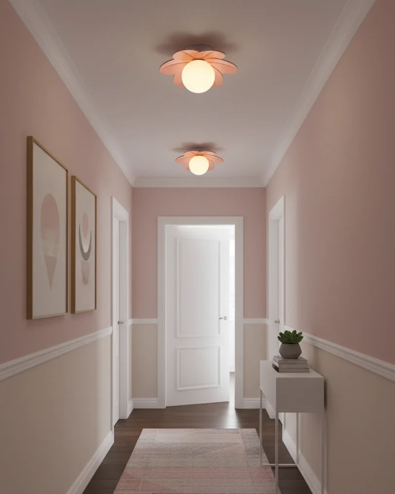 Ceiling Light | Petal Design & Frosted Globe | 24 cm Diameter