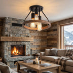 Ceiling Light | Rustic Wood & Metal | Three-Head Adjustable