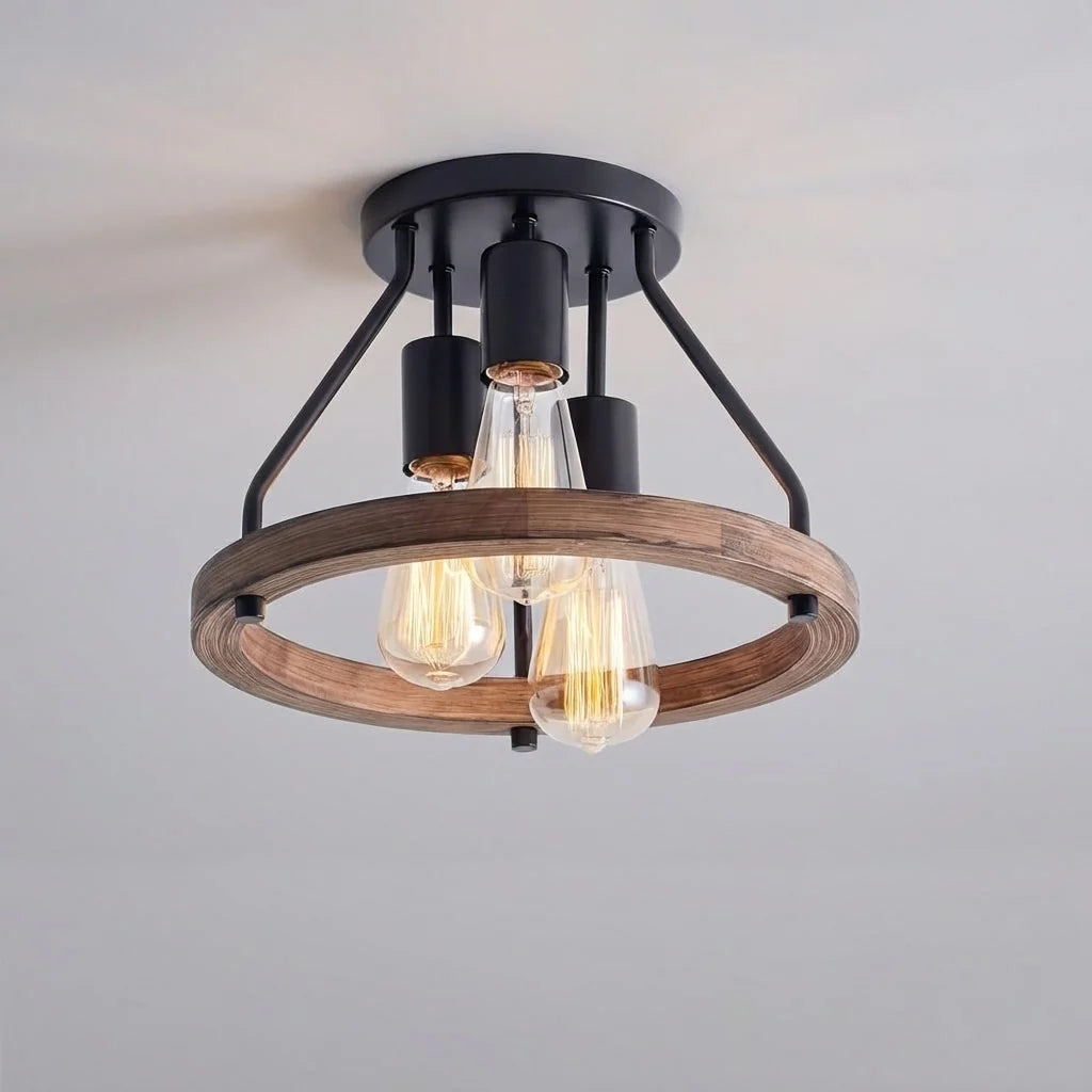 Ceiling Light | Rustic Wood & Metal | Three-Head Adjustable