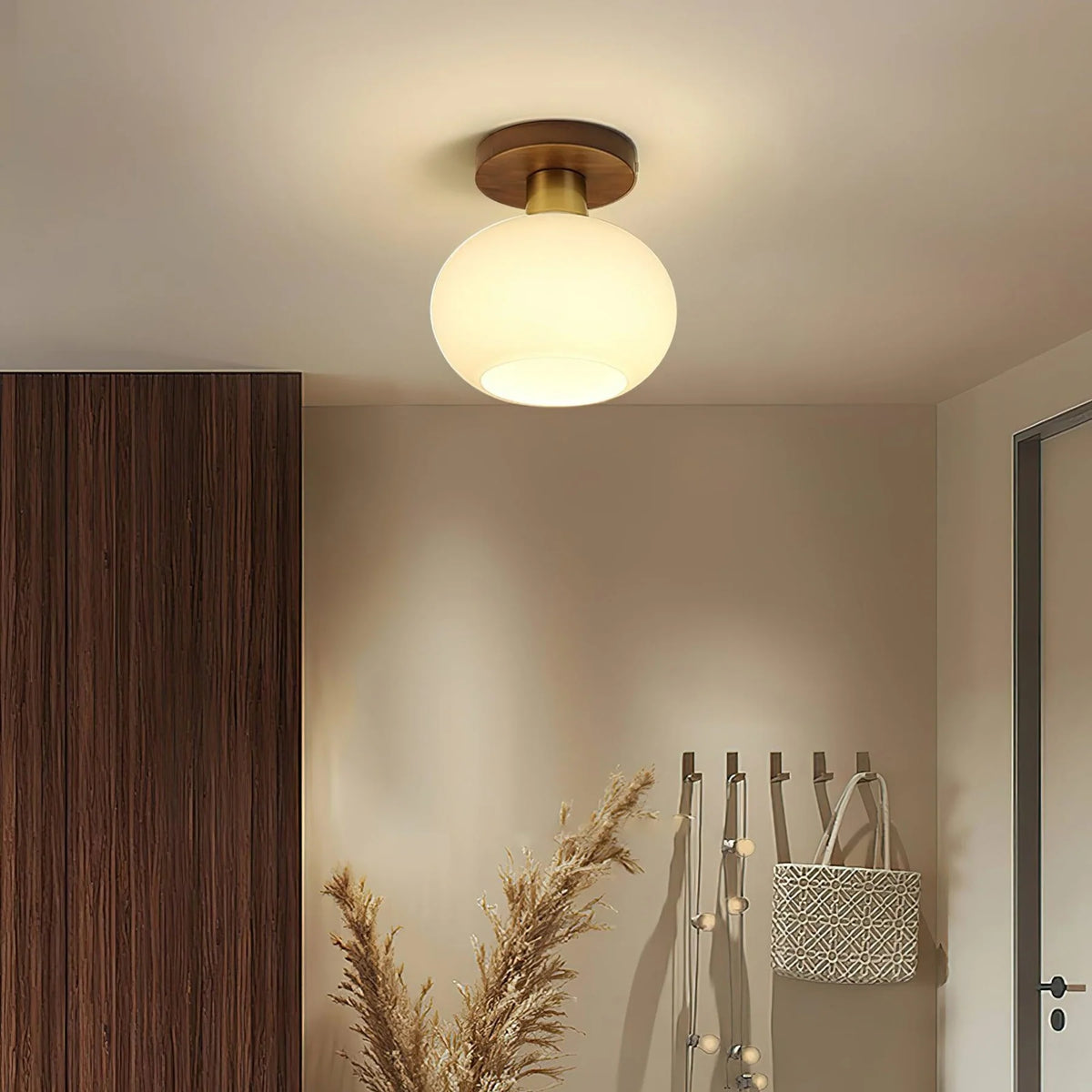 Ceiling Light | Solid Wood & Copper-Tone Iron | 3-Colour Dimmable