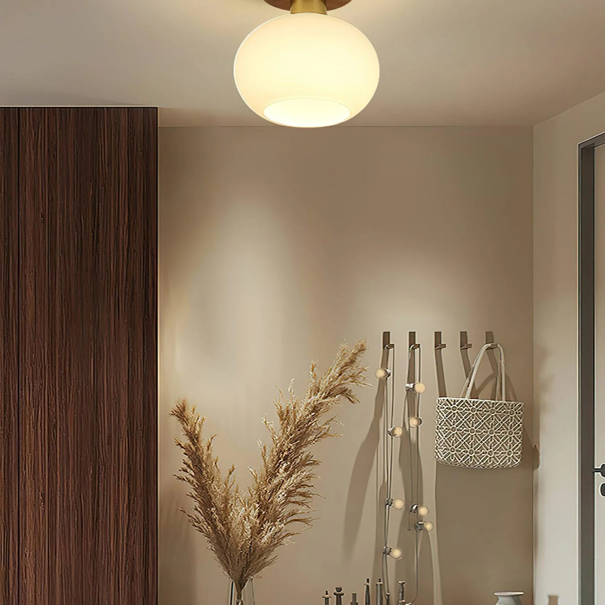 Ceiling Light | Solid Wood & Copper-Tone Iron | 3-Colour Dimmable