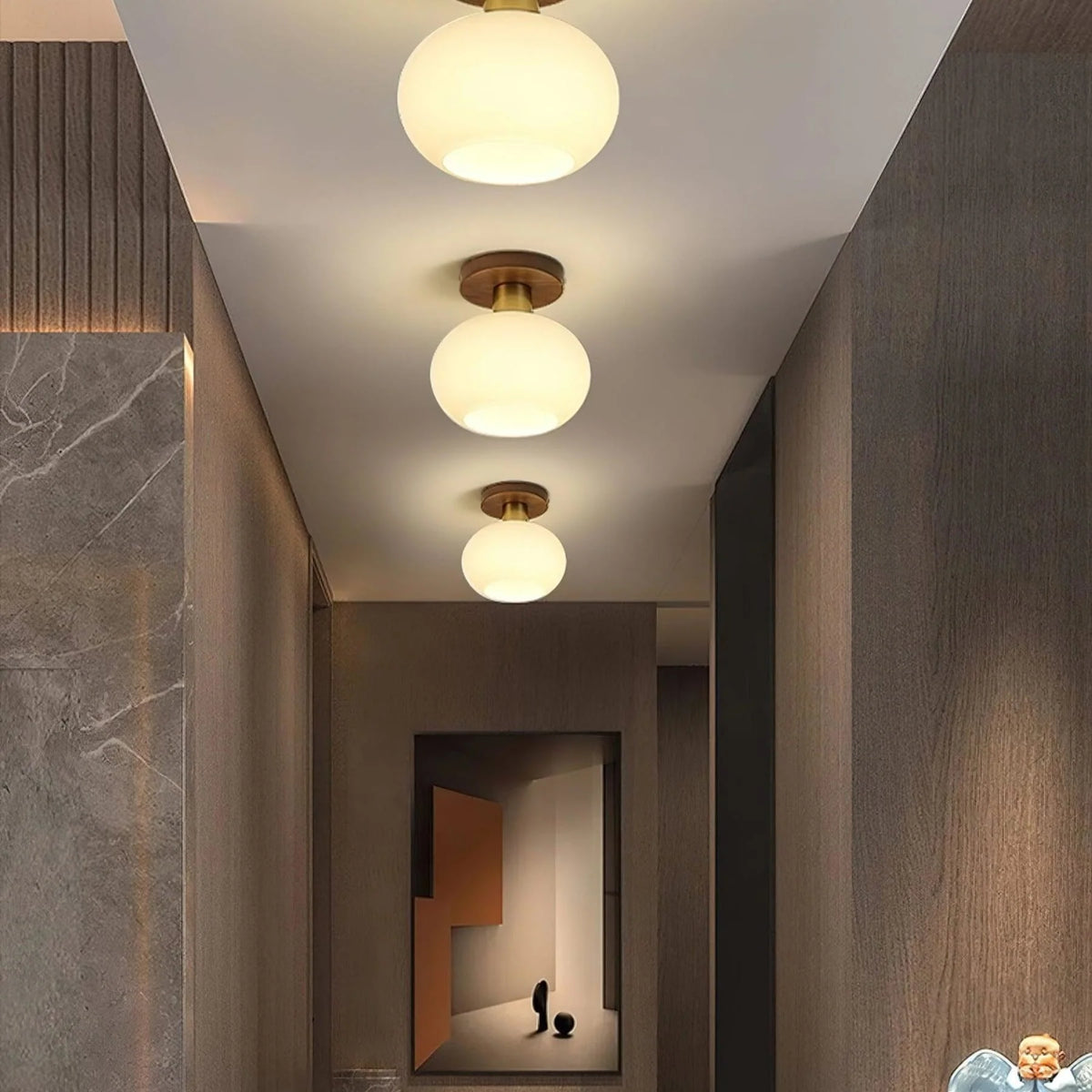 Ceiling Light | Solid Wood & Copper-Tone Iron | 3-Colour Dimmable