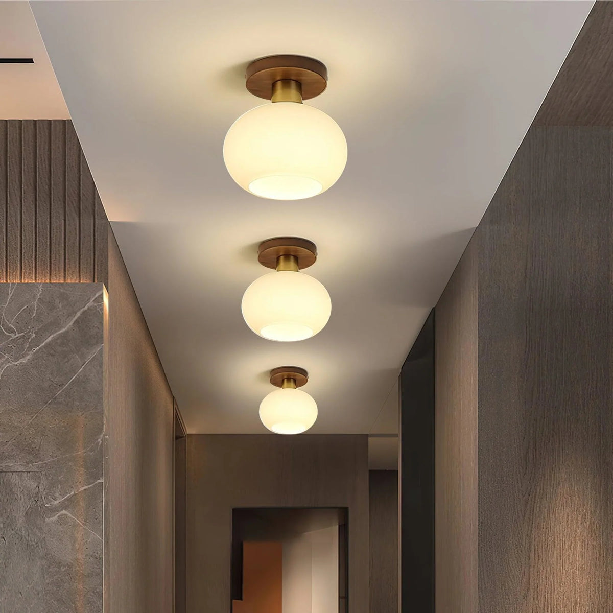Ceiling Light | Solid Wood & Copper-Tone Iron | 3-Colour Dimmable