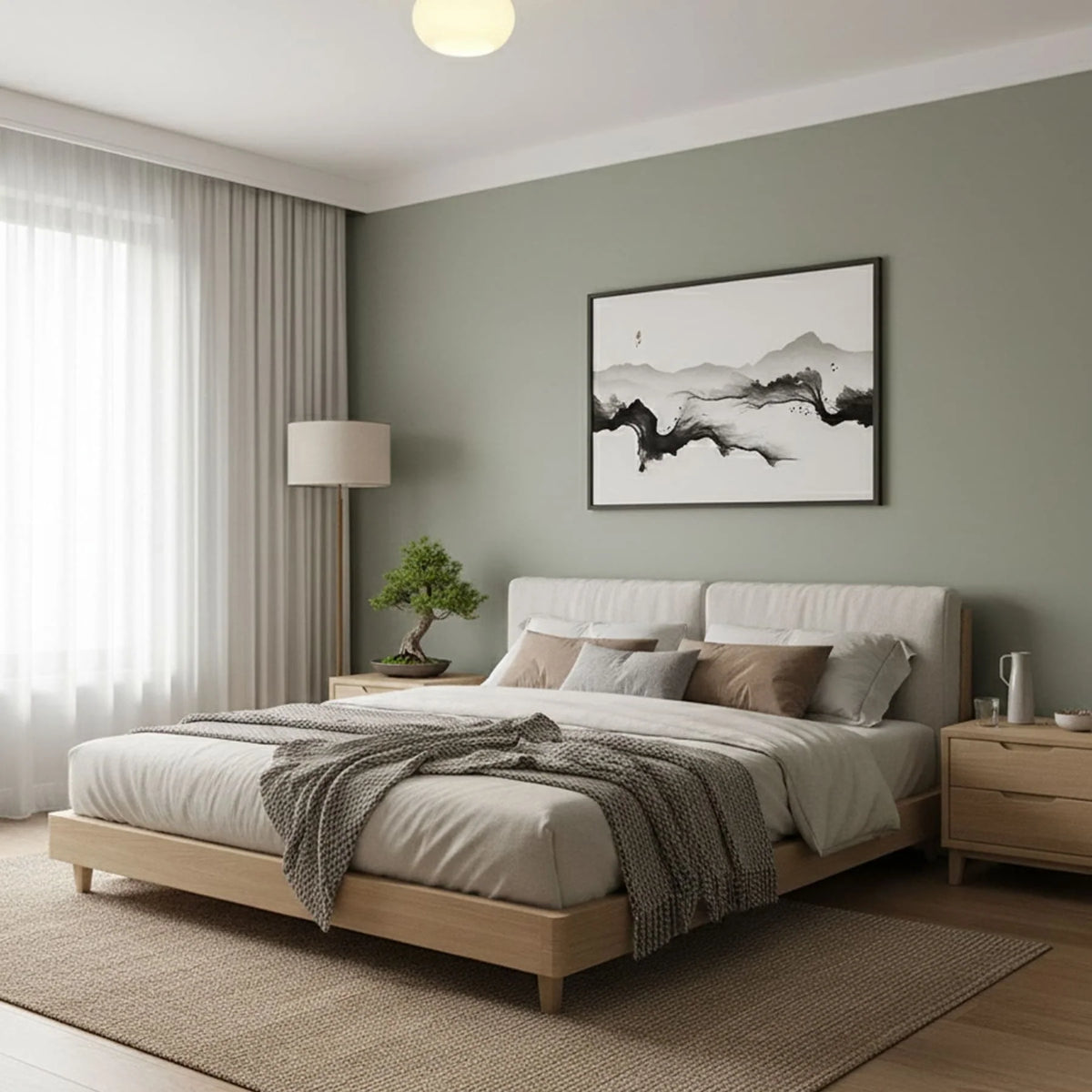 Ceiling Light | Solid Wood & Copper-Tone Iron | 3-Colour Dimmable