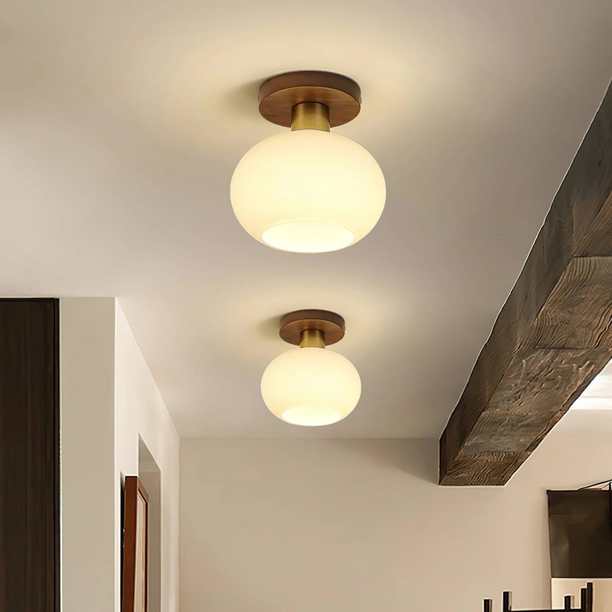 Ceiling Light | Solid Wood & Copper-Tone Iron | 3-Colour Dimmable