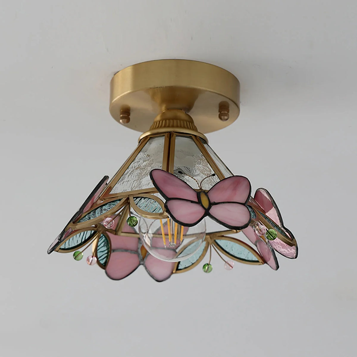 Ceiling Light | Stained Glass & Brass | Butterfly Design