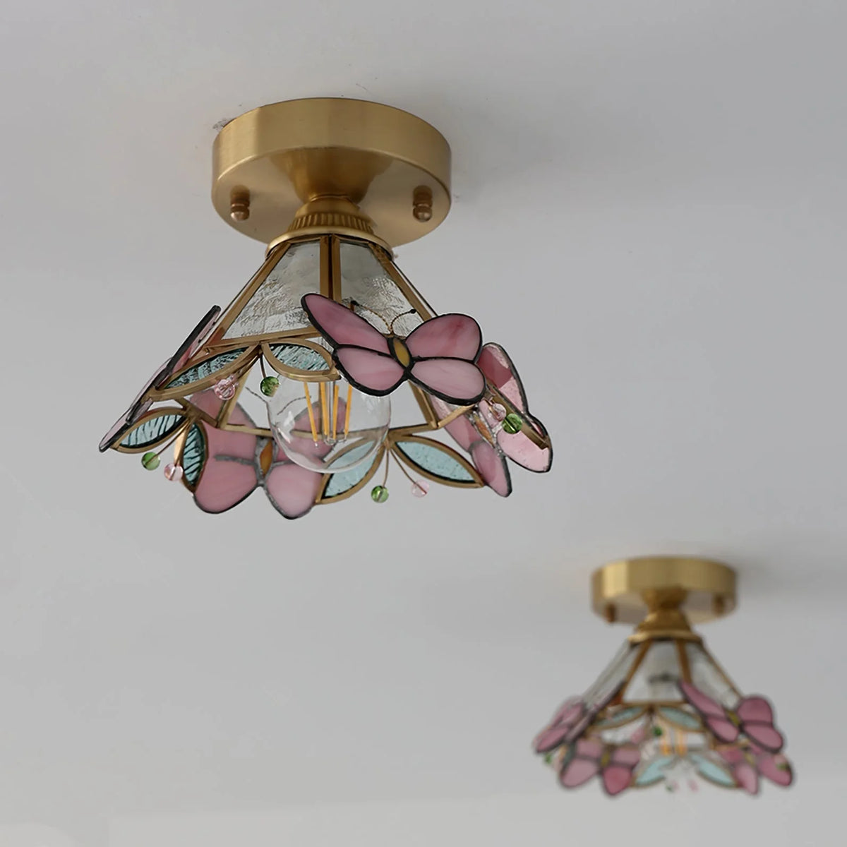 Ceiling Light | Stained Glass & Brass | Butterfly Design